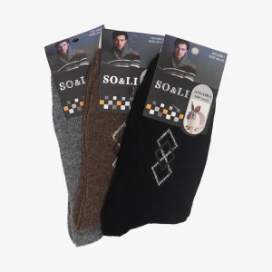 Angora 3-pack sokk, rutemønster, herre – svart/brun/grå